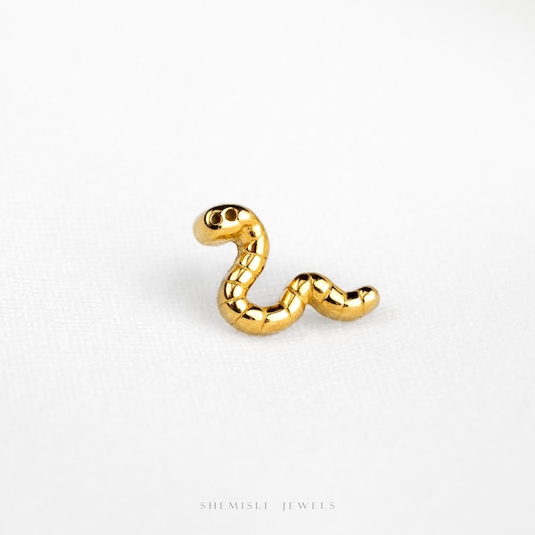 Cartoonie Worm Stud, Threadless Flat Back Earring, Minimalist Style, A-SS1289