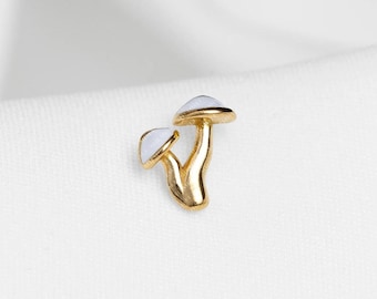 Clou d'oreille champignon blanc, boucle d'oreille sans filet à dos plat, style minimaliste, A-SS1307