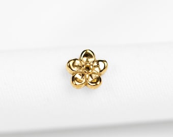 Clou d'oreille fleur myosotis, boucle d'oreille sans filet à dos plat, style minimaliste, A-SS1200