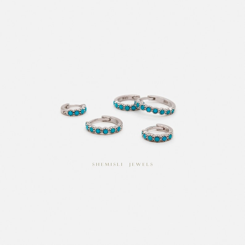 Simple Turquoise Hoop, Huggies Earring, Minimalist Style, A-SH126 SH127 SH128 SH129 SH130 SH131 image 4