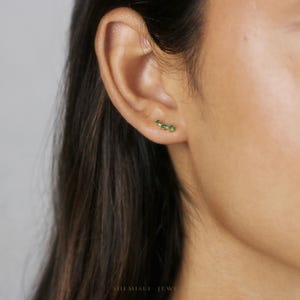 Clous d'oreilles Climber Triple Stones, blanc, émeraude, turquoise, saphir, noir, unisexe, or, argent SS125, SS126, SS248, SS249, SS250