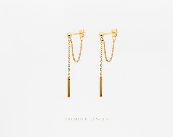 Bar Dangle Chain Stud, Earring, Minimalist Style, A-SS199