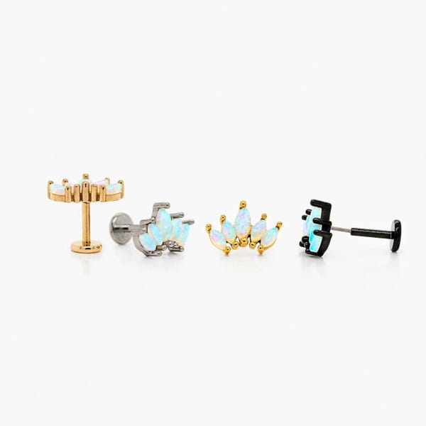 Opal Crown Stud, Threadless Flat Back Earring, Minimalist Style, A-SS585