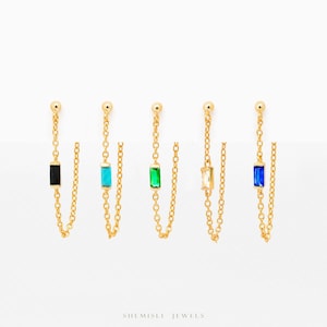 Dainty Baguette Chain Stud, White, Emerald, Turquoise, Sapphire, Black, Unisex, Gold, Silver SHEMISLI SS332, SS302, SS303, SS304, SS305