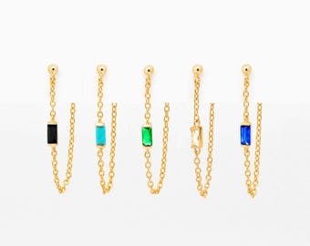 Baguette Chain Stud, Earring, Minimalist Style, A-SS332 SS302 SS303 SS304 SS305