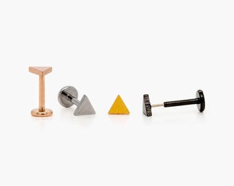 Triangle Stud, Threadless Flat Back Earring, Minimalist Style, A-SS565