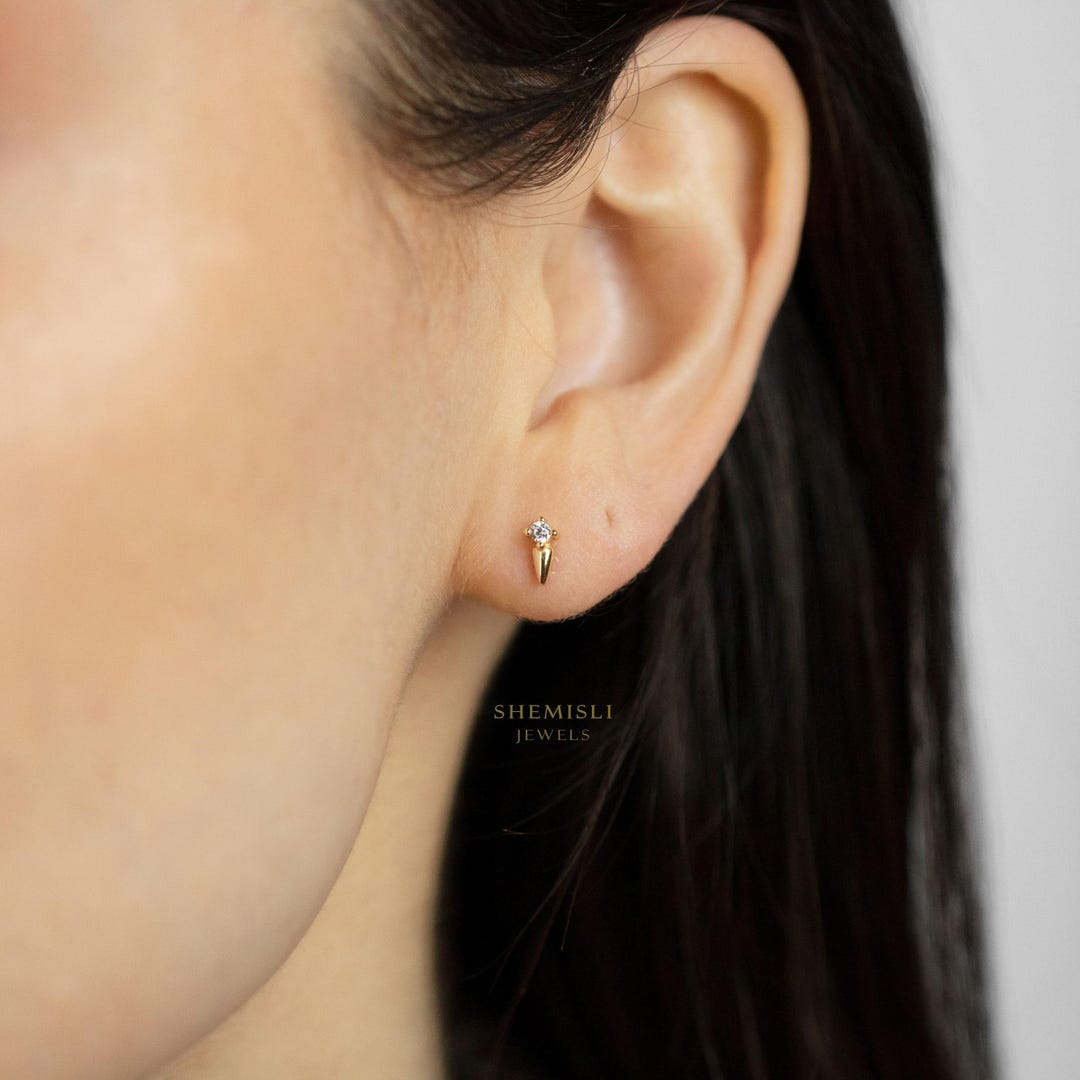 Dainty CZ Spike Stud, Unisex, Gold, Silver SHEMISLI SS146, SS261