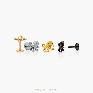 Octopus Stud, Threadless Flat Back Earring, Minimalist Style, A-SS576 image 2