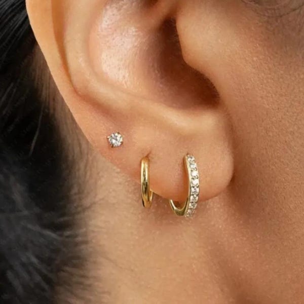 Gem Huggies Earring Set, Stacking, Minimalist Style, A-SS505 SH548 SH050