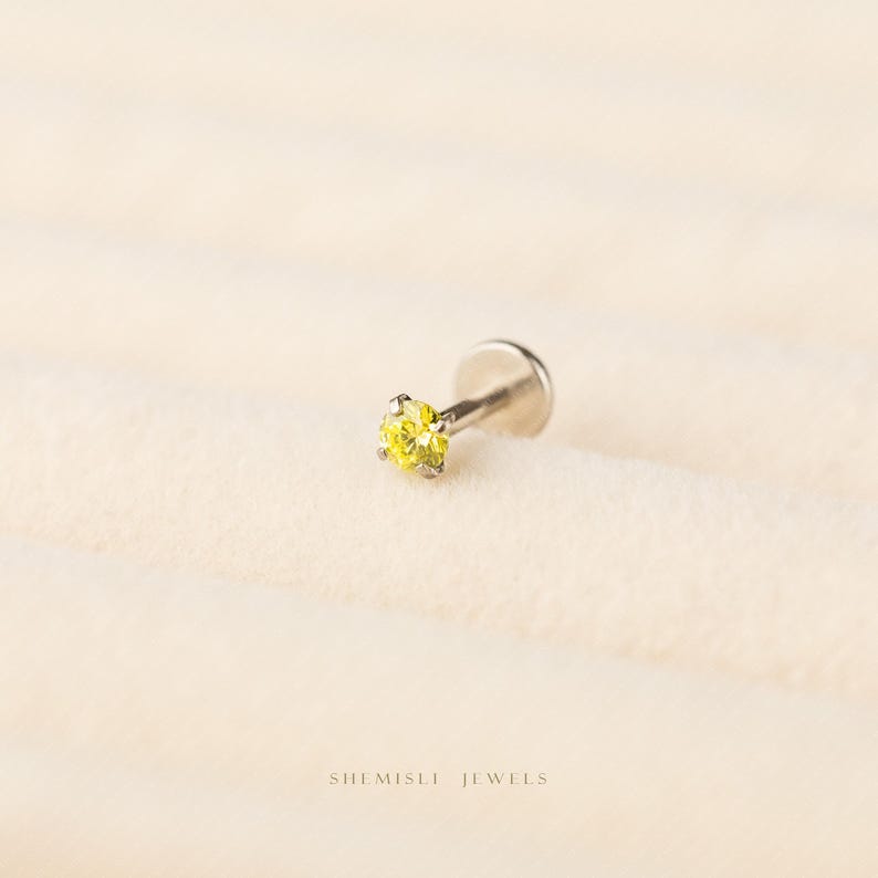 Peridot Stone Lip Stud, Threadless Flat Back, Minimalist Style, A-SS619 image 8