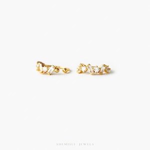 Boucles d'oreilles baguette et zircone cubique ronde, boucle d'oreille sans piercing, unisexe, or, argent SHEMISLI - SF047