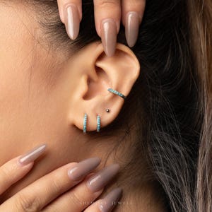 Simple Turquoise Hoop, Huggies Earring, Minimalist Style, A-SH126 SH127 SH128 SH129 SH130 SH131 image 5