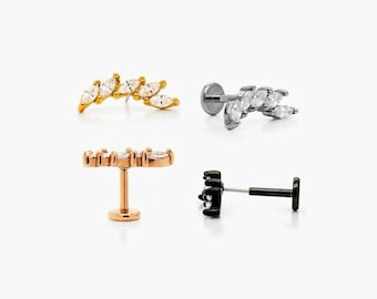 Leaf Stud Flat Back Earring, Threadless Botanical Ear Climber