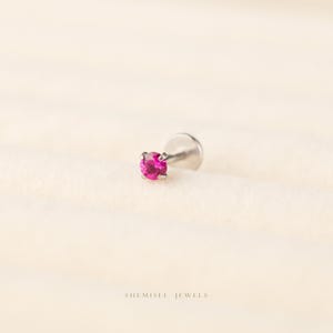 Ruby Stone Nose Stud, Threadless Flat Back, Minimalist Style, A-SS615 image 7