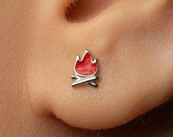 Campfire Stud, Threadless Flat Back Earring, Minimalist Style, A-SS1557