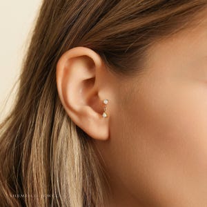 Tiny Dangle 2 opale Stud Tragus sans filetage à dos plat, calibre 20,18,16, 5-10 mm unisexe, acier chirurgical SHEMISLI SS893