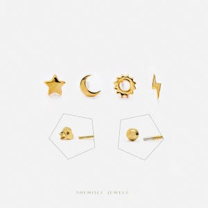 Mini clou étoile lune soleil éclair, unisexe, or, argent SS848 SS134 SS133 SS860 embout papillon, SS849 SS859 SS858 SS861 embout sphérique (type A)