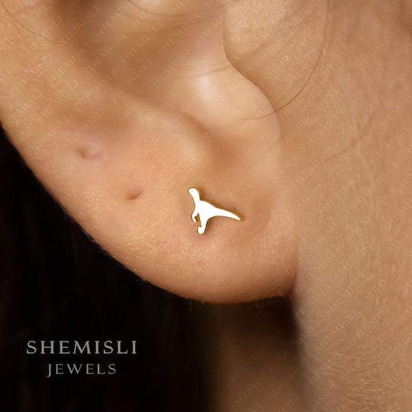 Tiny Raptor Dinosaur Stud Earrings, Gold, Silver SS713 Butterfly End, SS714 Screw Ball End (Type A) LR