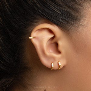 Boucles d'oreilles hélicoïdales baguette, opale, Huggies, unisexe, or, argent SHEMISLI - SH403, SH404, SH405