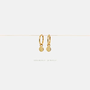 Tiny Disc Drop Hoop, Unisex, Gold, Silver SHEMISLI SH343