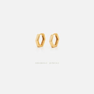 Thick Hexagon Small Hoop Earring, Unisex, Gold, Silver SHEMISLI SH213