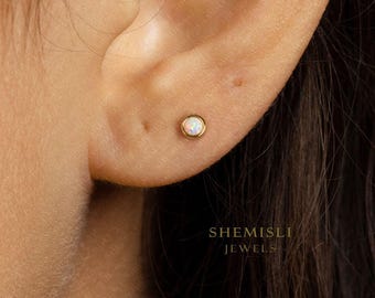 White Opal Bezel Stud, Earring, Minimalist Style, A-SS098