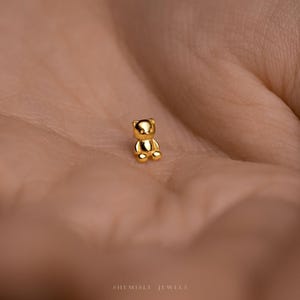 Teddy Bear Nose Stud, Threadless Flat Back, Minimalist Style, A-SS978 image 4