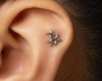 Twinkle Stars Stud, Threadless Flat Back Earring, Minimalist Style, A-SS1138