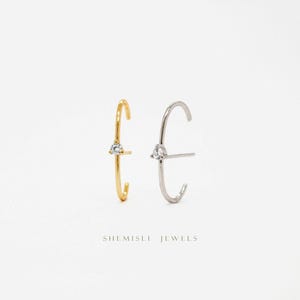 Lobe Cuff Stone Stud, Earring, Minimalist Style, A-SS194