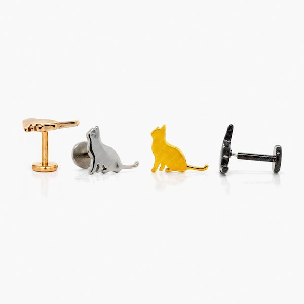 Cat Stud, Threadless Flat Back Earring, Minimalist Style, A-SS990