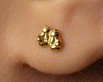Boxing Gloves Pair Stud, Threadless Flat Back Earring, Minimalist Style, A-SS1429