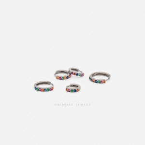 Multicolored Stone Conch Hoop Earring, Rainbow Huggies, 8, 9, 10, 12mm Unisex, Gold, Silver SH134, SH135, SH136, SH138