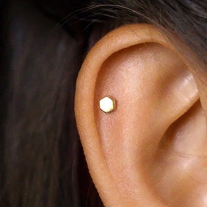 Super Tiny Hexagon Stud Earring, Unisex, Gold, Silver SHEMISLI SS855 Butterfly End, SS856 Screw Ball End (Type A)