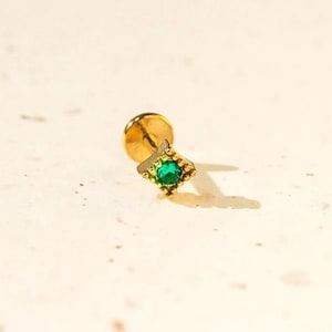 Square Emerald Nose Stud, Threadless Flat Back, Minimalist Style, A-SS557