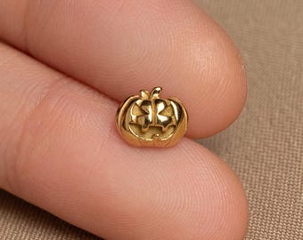 Clou d'oreille citrouille sculpté, boucle d'oreille sans filet à dos plat, style minimaliste, A-SS1230