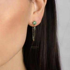 Boucles d'oreilles pendantes CZ fleur émeraude, boucle d'oreille fleur, unisexe, or, argent SHEMISLI SS229