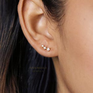 Tiny Opal Stone Climber Stud Earring, Unisex, Gold, Silver - SS162 LR