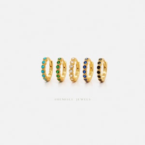 Simple Stone Hoop Earring, White, Emerald, Turquoise, Sapphire, Black, Unisex, Gold, Silver SH040.., SH170.., SH126.., SH376.., SH382..