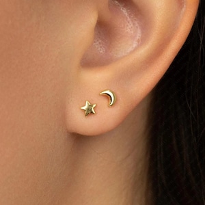 Moon and Star Stud, Butterfly End or Screw Ball End Earring, Minimalist Style, A-SS077 SS857