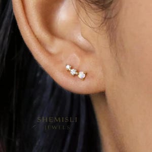 Opal Stone Ear Climber, Stud Earring, Minimalist Style, A-SS162
