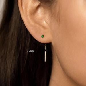 Emerald Gem Ear Threader, Stud Earring, Minimalist Style, A-ST017 ST018 NOBKG