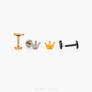 Boucle d'oreille à dos plat sans filetage Tiny Crown, calibre 20,18,16, 5-10 mm unisexe, acier chirurgical SHEMISLI SS989