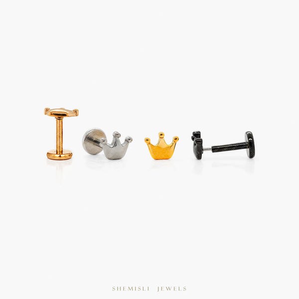 Crown Stud, Threadless Flat Back Earring, Minimalist Style, A-SS989