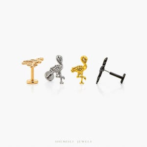 Boucle d'oreille sans filetage à dos plat Dainty Flamingo, calibre 20,18,16, 5-10 mm unisexe, acier chirurgical SHEMISLI SS569