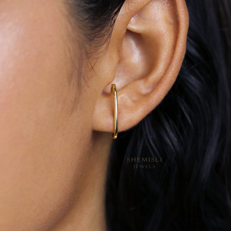 Stud Lobe cuff earrings, Gold, Silver SHEMISLI SS053 image 1