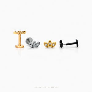Tiny Flower Threadless Flat Back Earring, 20,18,16ga, 5-10mm Unisex, Surgical Steel SHEMISLI SS914