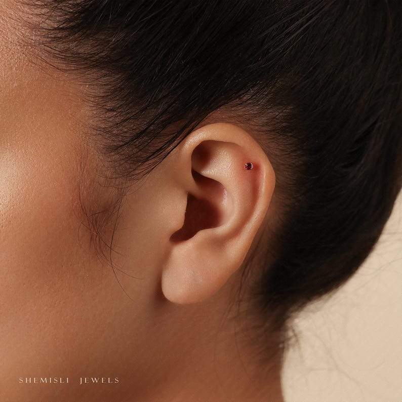 Ruby Stud, Threadless Flat Back Earring, Minimalist Style, A-SS613 SS614 SS615 SS616 image 2