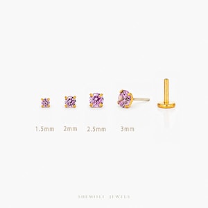 Tiny Amethyst Threadless Flat Back Earring, February Birthstone, 20,18,16ga, 5-10mm, Unisex, Surgical Steel, SS601 SS602 SS603 SS604