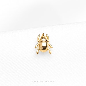 Tiny Rhinoceros Beetle Threadless Flat Back Earrings, 20,18,16ga, 5-10mm Unisex, Surgical Steel SHEMISLI SS1073