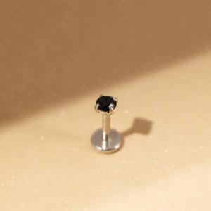Black Stone Nose Stud, Threadless Flat Back, Minimalist Style, A-SS521